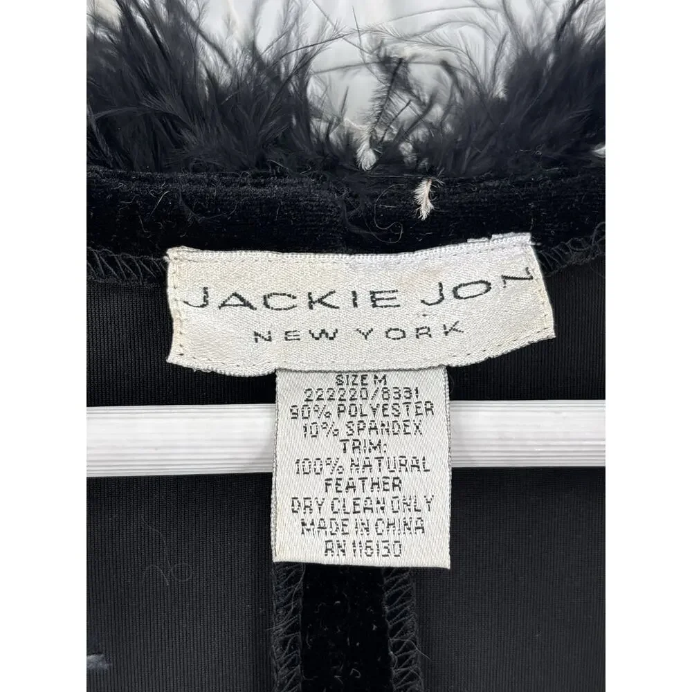 Jackie Jon Vintage Cardigan Sweater Womens Medium Black Velvet Feather Collared
